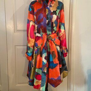 Samuel Dong Multi Color Coat Dress Medium  NWOT